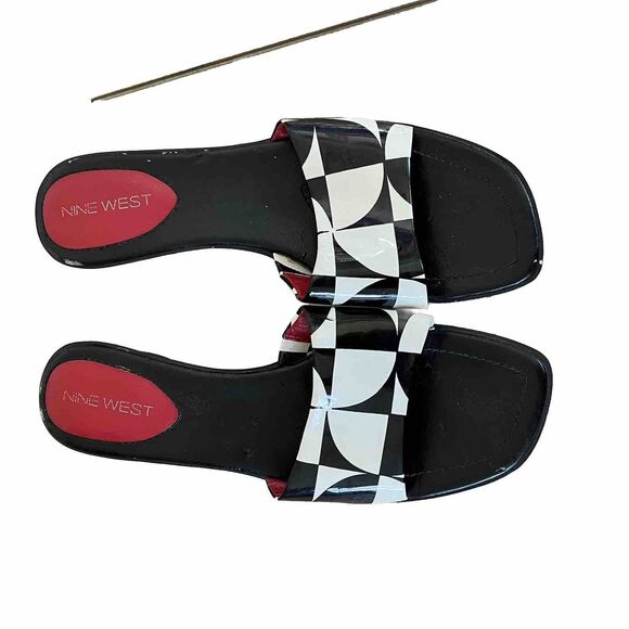 Vintage 90s y2k Mod Chunky Platform Slides Black White Nine West Size 8.5 M - Picture 2 of 11